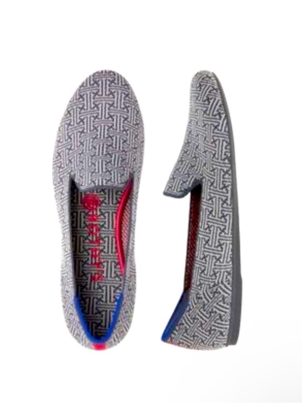 Rothy's Grey Patterned Men's Slip-On Loafers with Red & Blue Accents